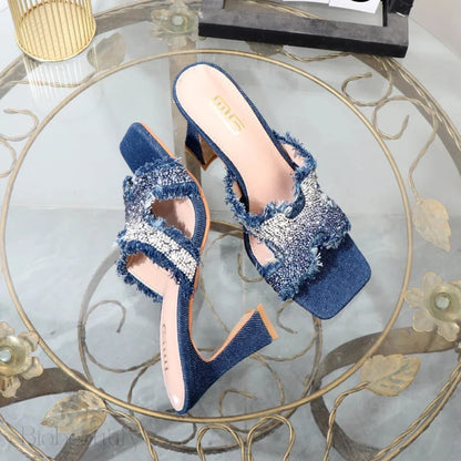 Rhinestone High-Heeled Slippers