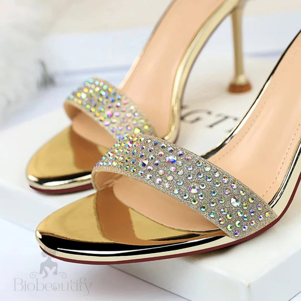 Rhinestone High Heels Kitten Party Shoes Open Toe Women Pumps