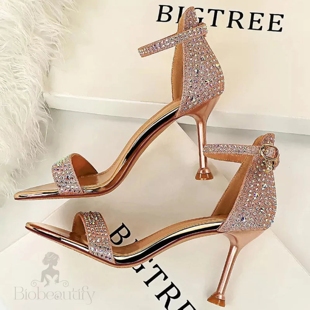 Rhinestone High Heels Kitten Party Shoes Open Toe Women Pumps