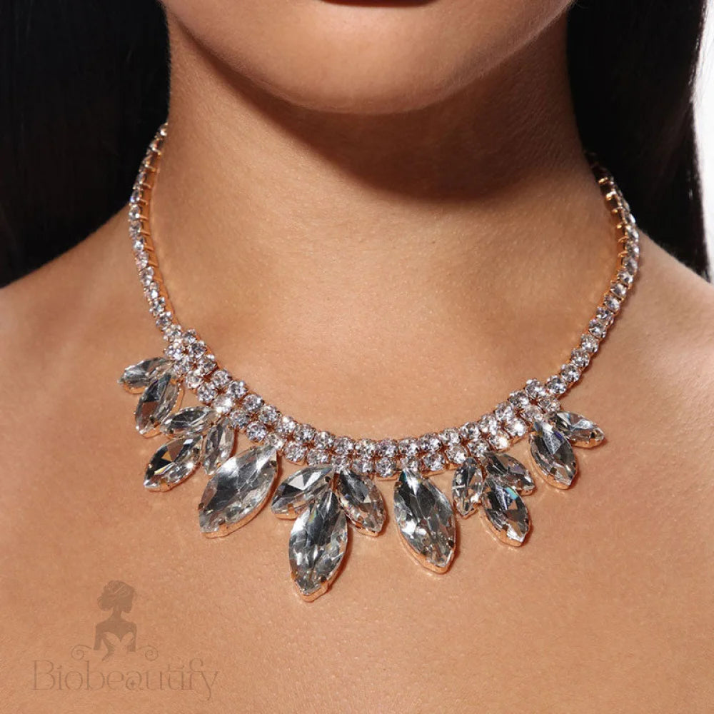 Rhinestone Marquise Cut Sparkly Collar Necklace - Silver