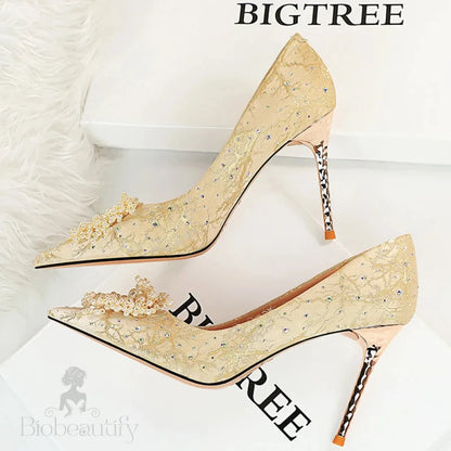 Rhinestone Pearl Flower High Heel Luxury Party Shoes Woman