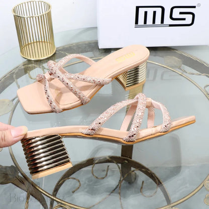 Rhinestone Sandals With Thick High Heels For Women’s Luxury Style In Autumn