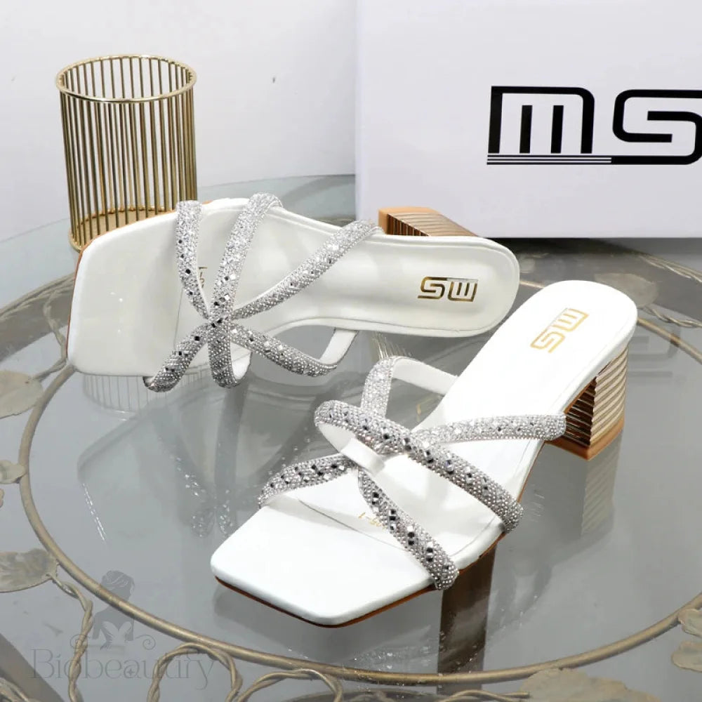 Rhinestone Sandals With Thick High Heels For Women’s Luxury Style In Autumn