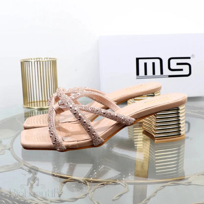 Rhinestone Sandals With Thick High Heels For Women’s Luxury Style In Autumn