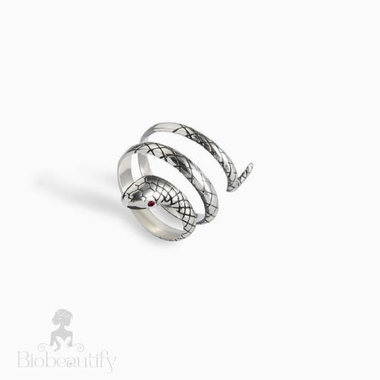 Rhinestone Snake Embossed Wrap Ring - Silver One Size /