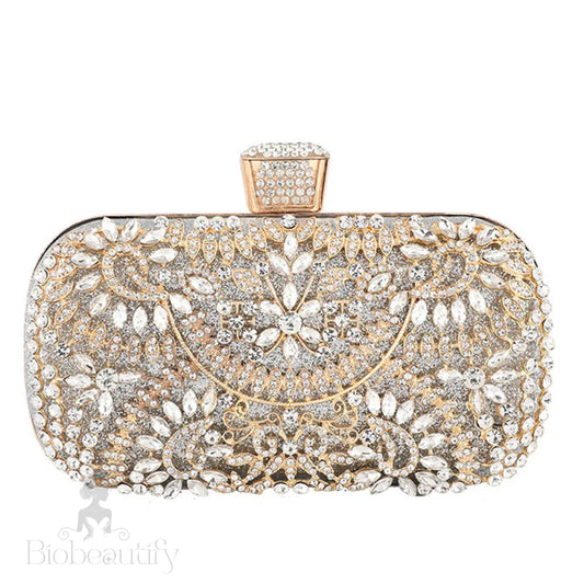 Rhinestone-Studded Silver Rectangle Evening Clutch Bag One Size /