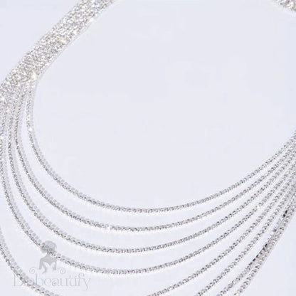 Rhinestone Tassel Layered Backdrop Necklace - Silver