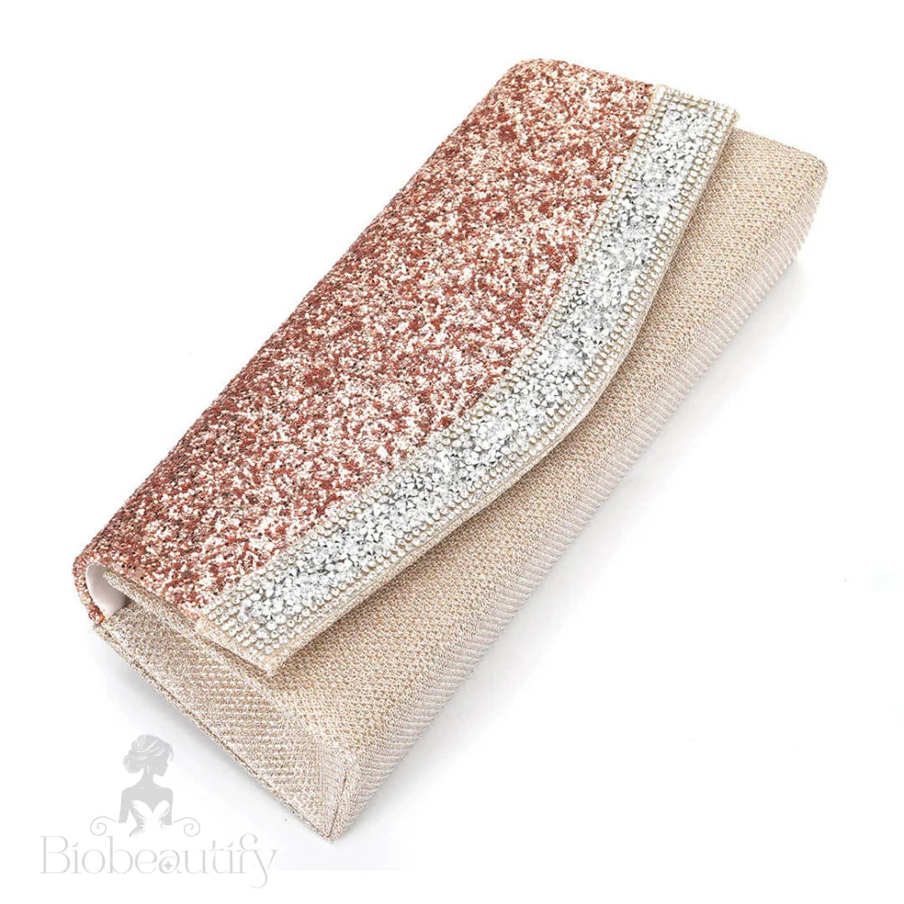 Rhinestone Textured Evening Flap Clutch Bag - Pink