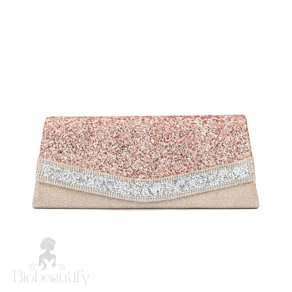 Rhinestone Textured Evening Flap Clutch Bag - Pink One Size /