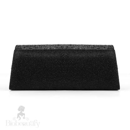 Rhinestone Textured Flap Clutch Bag - Black