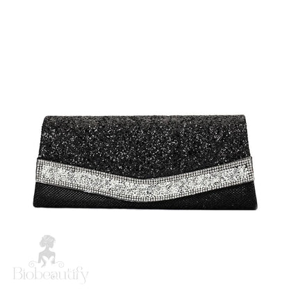 Rhinestone Textured Flap Clutch Bag - Black One Size /