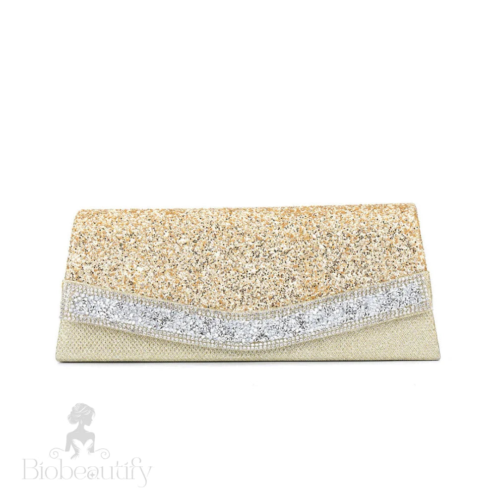 Rhinestone Textured Flap Clutch Bag - Gold One Size /