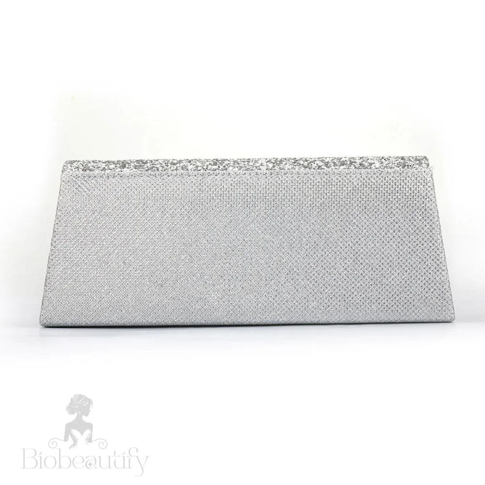 Rhinestone Textured Flap Clutch Evening Bag - Silver