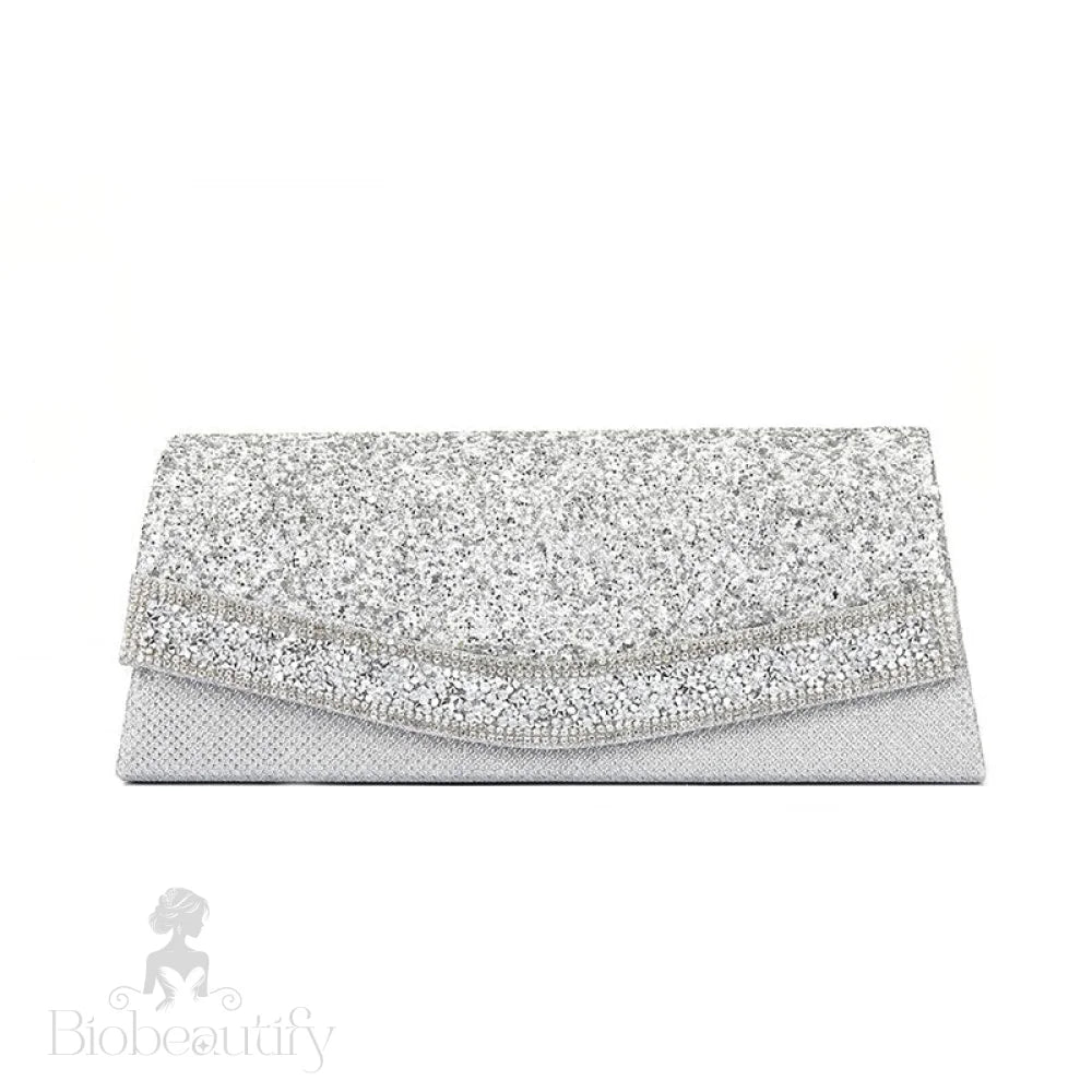 Rhinestone Textured Flap Clutch Evening Bag - Silver One Size /