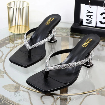 Rhinestone Toe-Clip Stiletto High Heels For Women’s Summer Wear