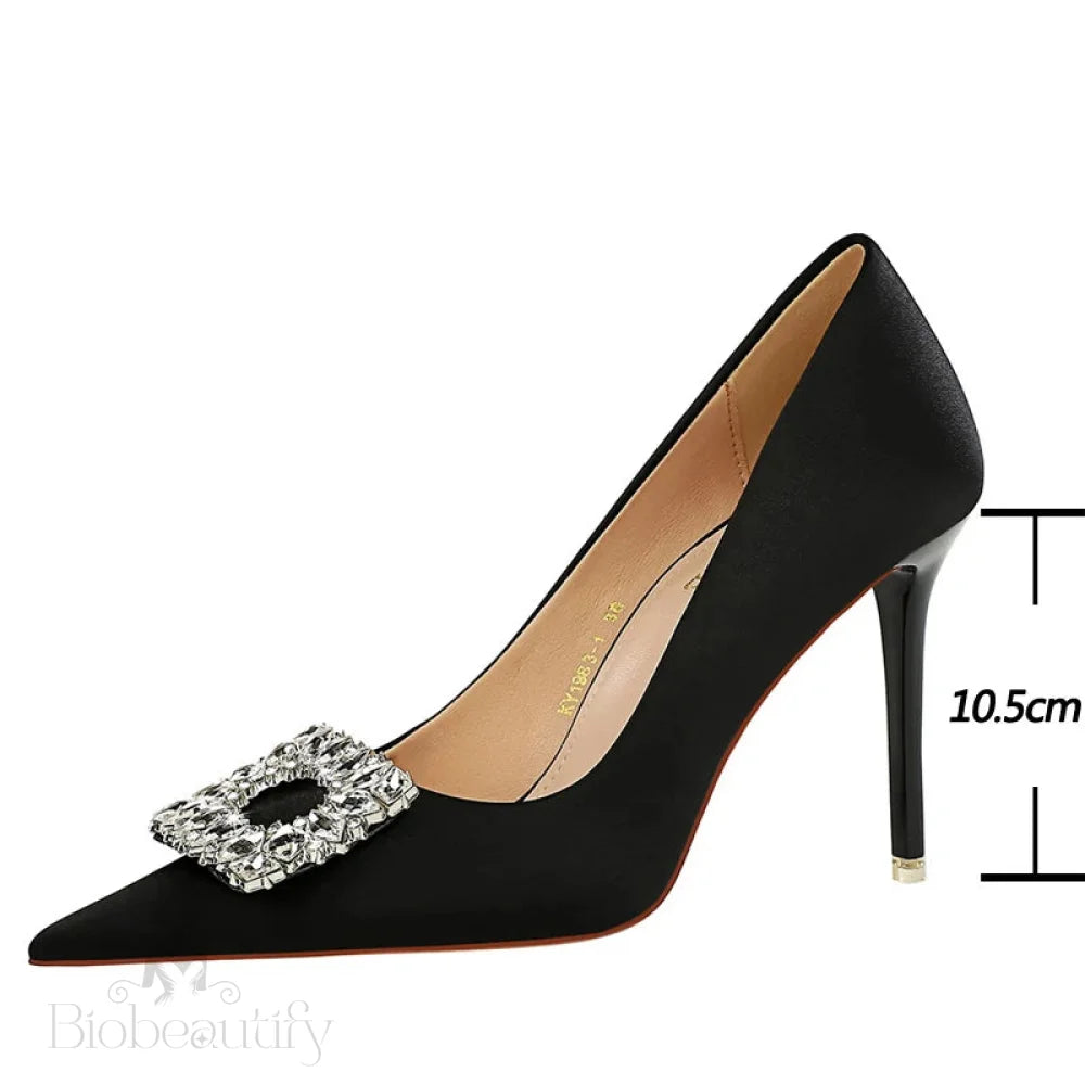 Rhinestone Women Pumps Silks Satins High Heels Stilettos Wedding Shoes