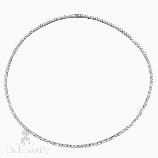 Rhodium Plated 3Mm Moissanite Tennis Necklace In Sterling Silver / 15’’