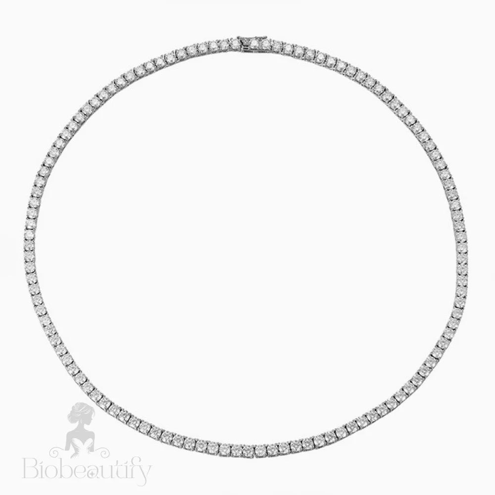 Rhodium Plated 4Mm Cubic Zirconia Tennis Chain Necklace In Sterling Silver / 15’’