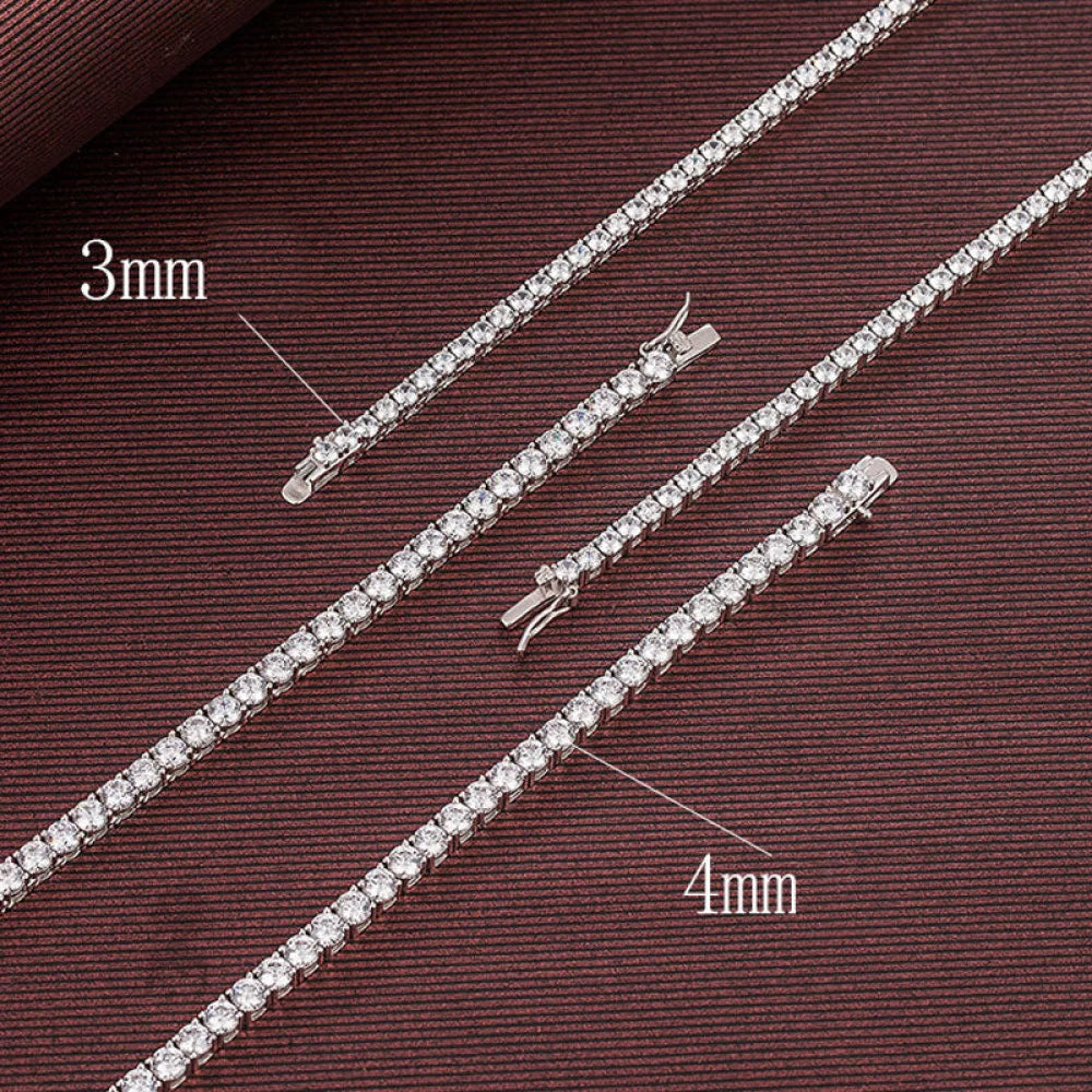 Rhodium Plated 4Mm Cubic Zirconia Tennis Chain Necklace In Sterling Silver / 17’’