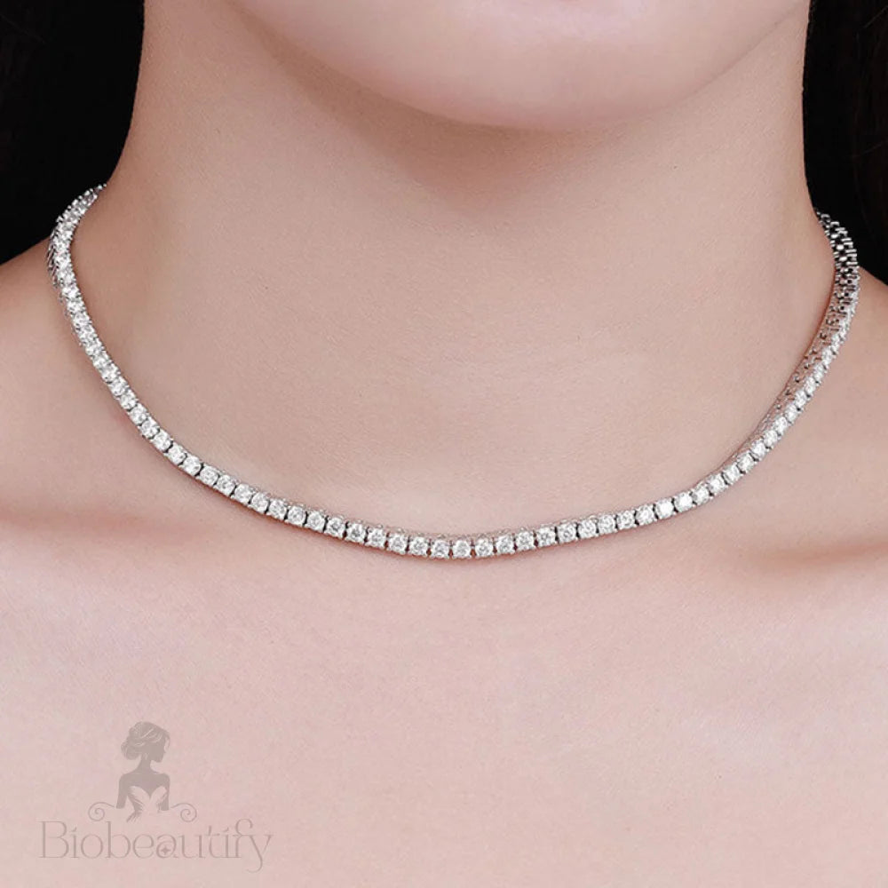 Rhodium Plated 4Mm Cubic Zirconia Tennis Chain Necklace In Sterling Silver / 18’’