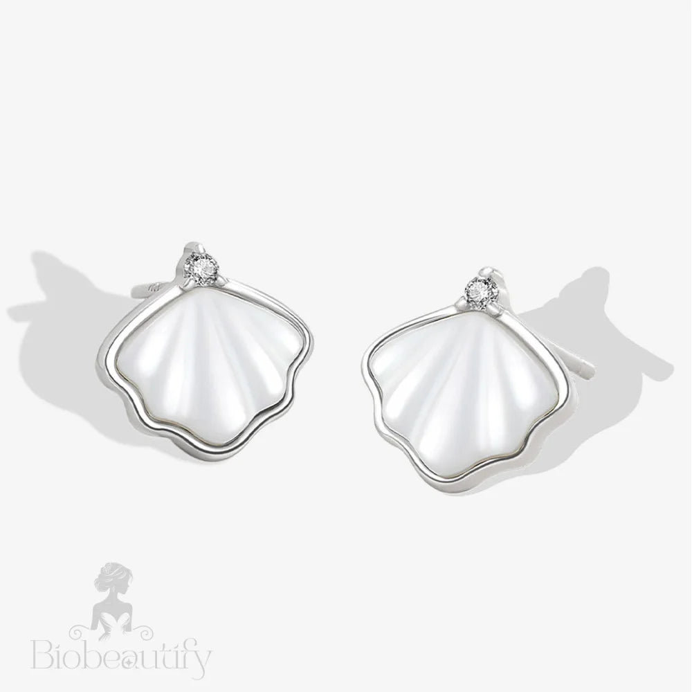 Rhodium Plated Ginkgo Leaf Earrings With Mother Of Pearl And Cubic Zirconia Silver / One Size