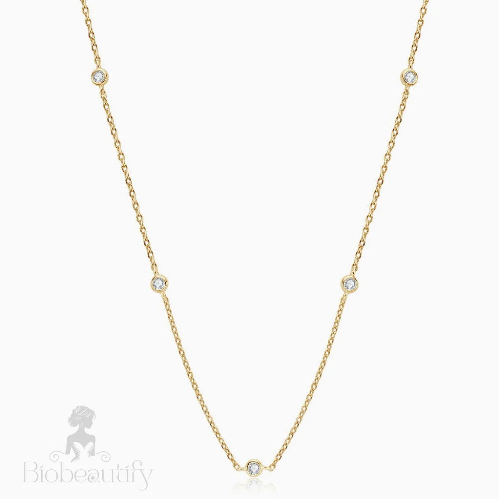 Rhodium Plated Moissanite Droplet Station Necklace With Rolo Chain In Sterling Silver Gold / One