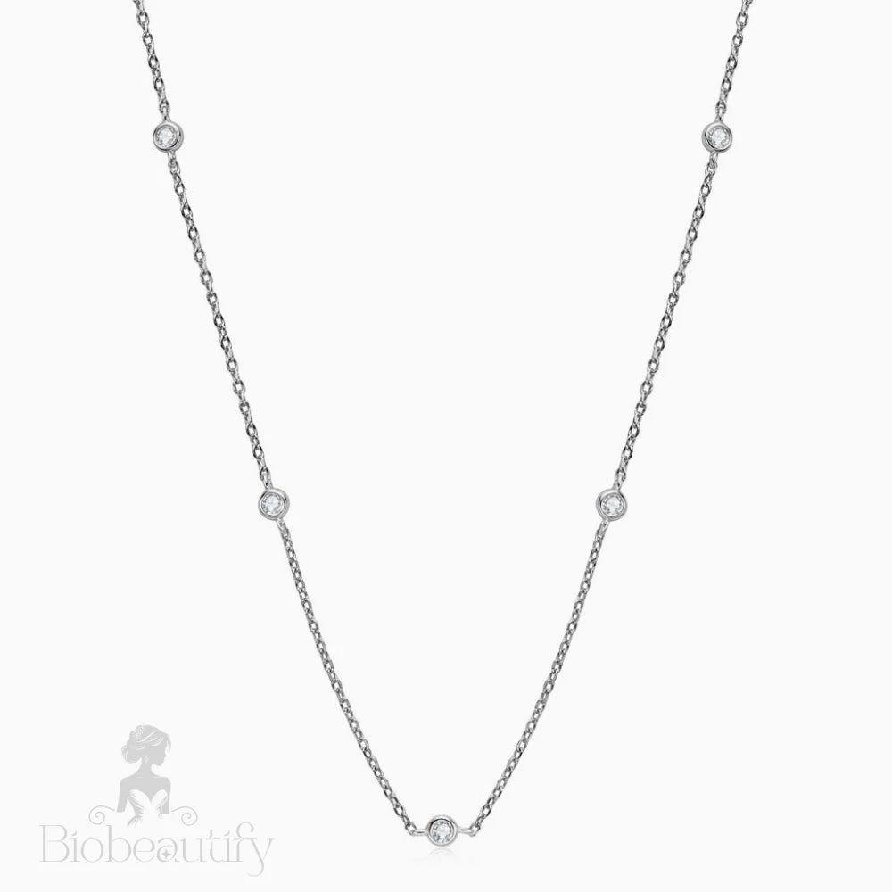 Rhodium Plated Moissanite Droplet Station Necklace With Rolo Chain In Sterling Silver / One Size