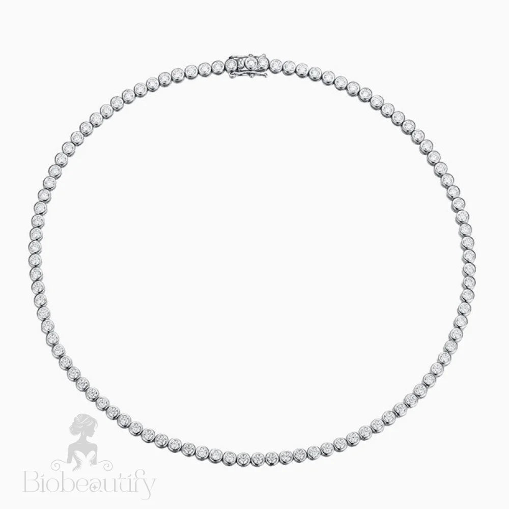 Rhodium Plated Sterling Silver 2Mm Moissanite Tennis Necklace / 16’’