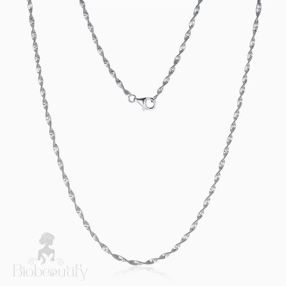 Rhodium Plated Sterling Silver 2Mm Singapore Chain Necklace / 16’’