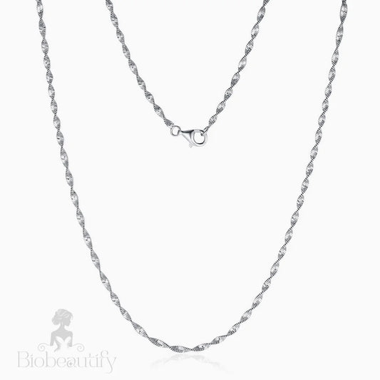 Rhodium Plated Sterling Silver 2Mm Singapore Chain Necklace / 16’’