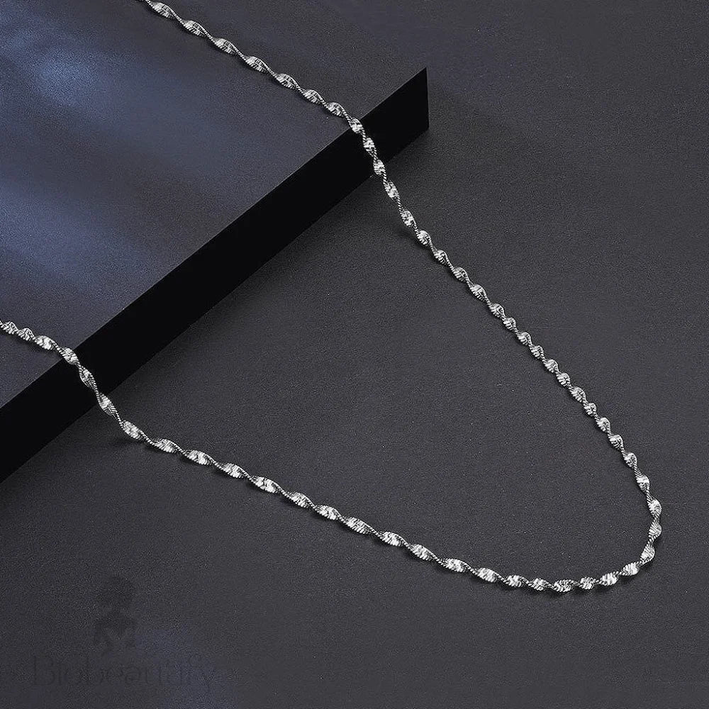 Rhodium Plated Sterling Silver 2Mm Singapore Chain Necklace / 18’’