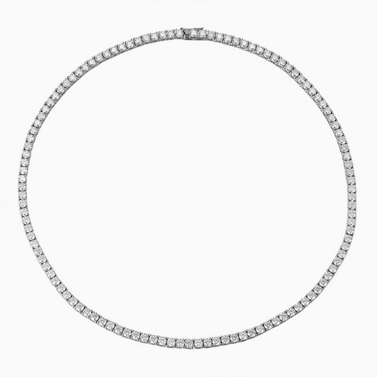 Rhodium Plated 4Mm Cubic Zirconia Tennis Chain Necklace In Sterling Silver / 15’’