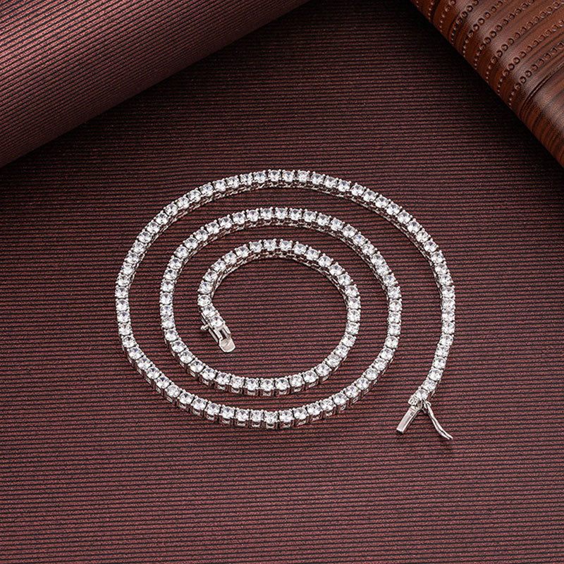Rhodium Silver 3Mm Cubic Zirconia Tennis Necklace / 18’’