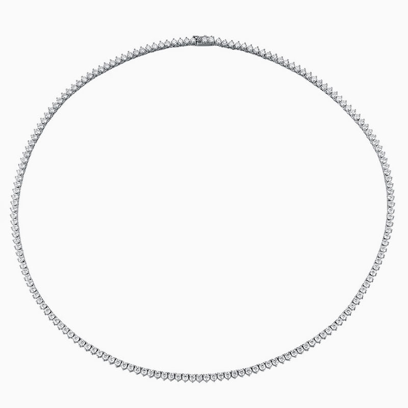 Rhodium Plated 3Mm Moissanite Tennis Necklace In Sterling Silver / 15’’