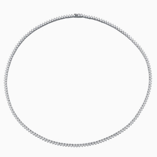 Rhodium Plated 3Mm Moissanite Tennis Necklace In Sterling Silver / 15’’