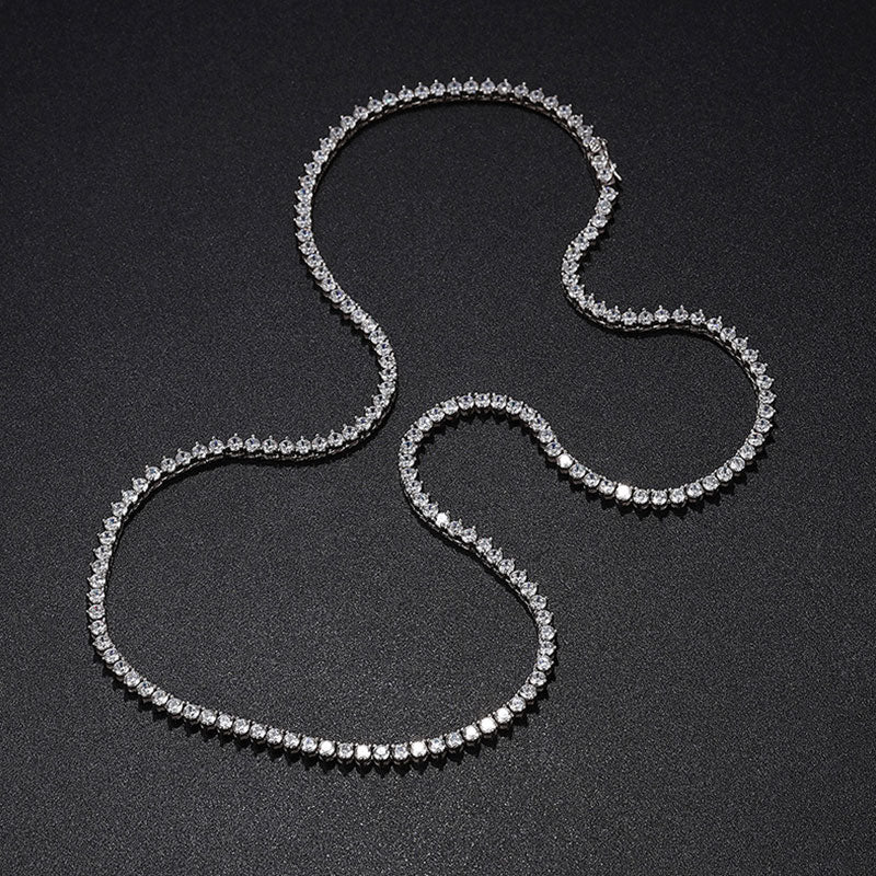 Rhodium Plated 3Mm Moissanite Tennis Necklace In Sterling Silver / 16’’