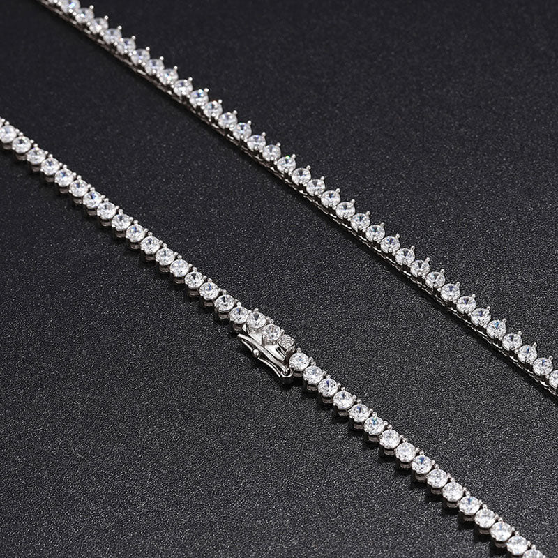 Rhodium Plated 3Mm Moissanite Tennis Necklace In Sterling Silver / 18’’