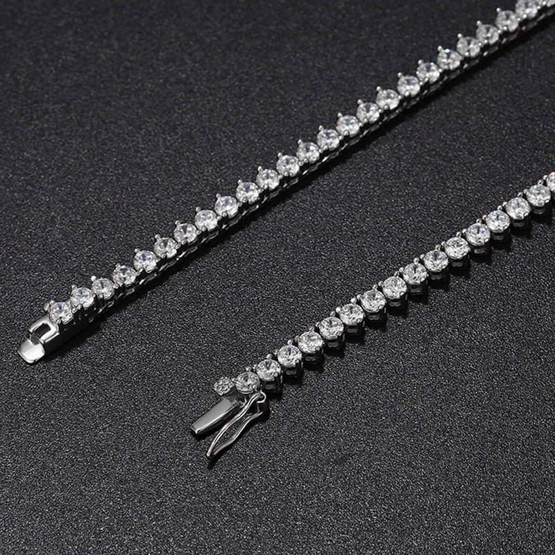 Rhodium Plated 3Mm Moissanite Tennis Necklace In Sterling Silver / 19’’