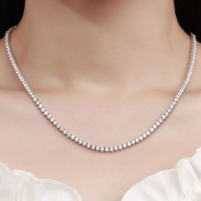 Rhodium Plated 3Mm Moissanite Tennis Necklace In Sterling Silver / 20’’