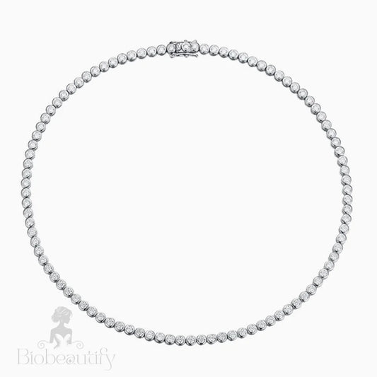 Rhodium Plated Sterling Silver 3Mm Moissanite Tennis Necklace / 15’’