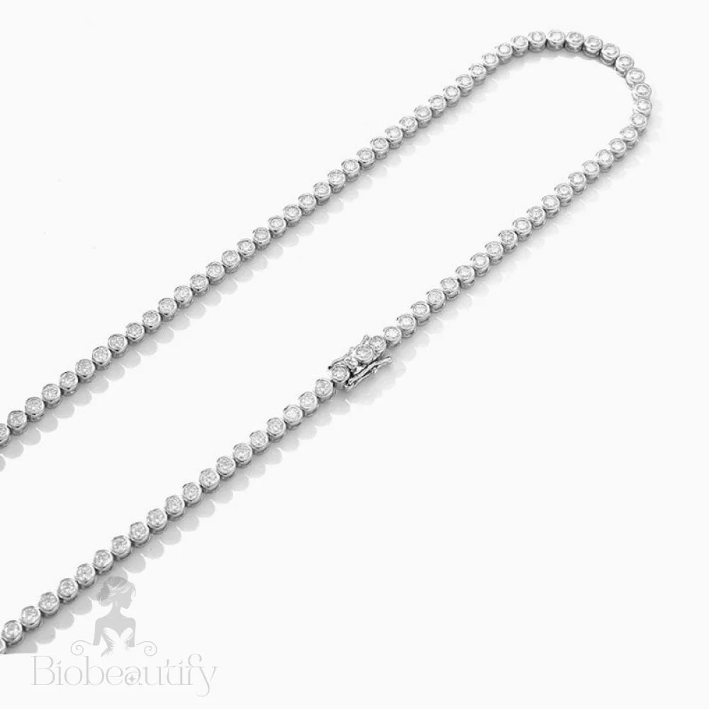 Rhodium Plated Sterling Silver 3Mm Moissanite Tennis Necklace / 17’’