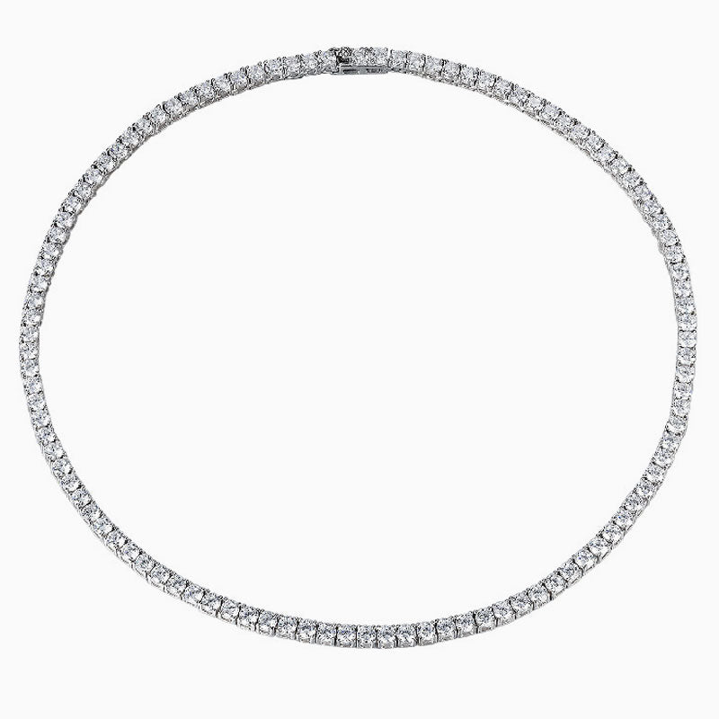 Rhodium Plated Sterling Silver 5Mm Cz Tennis Necklace / 15’’