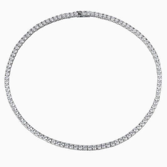 Rhodium Plated Sterling Silver 5Mm Cz Tennis Necklace / 15’’