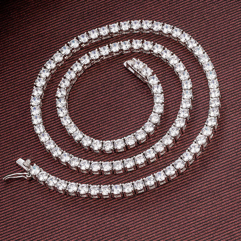 Rhodium Plated Sterling Silver 5Mm Cz Tennis Necklace / 22’’