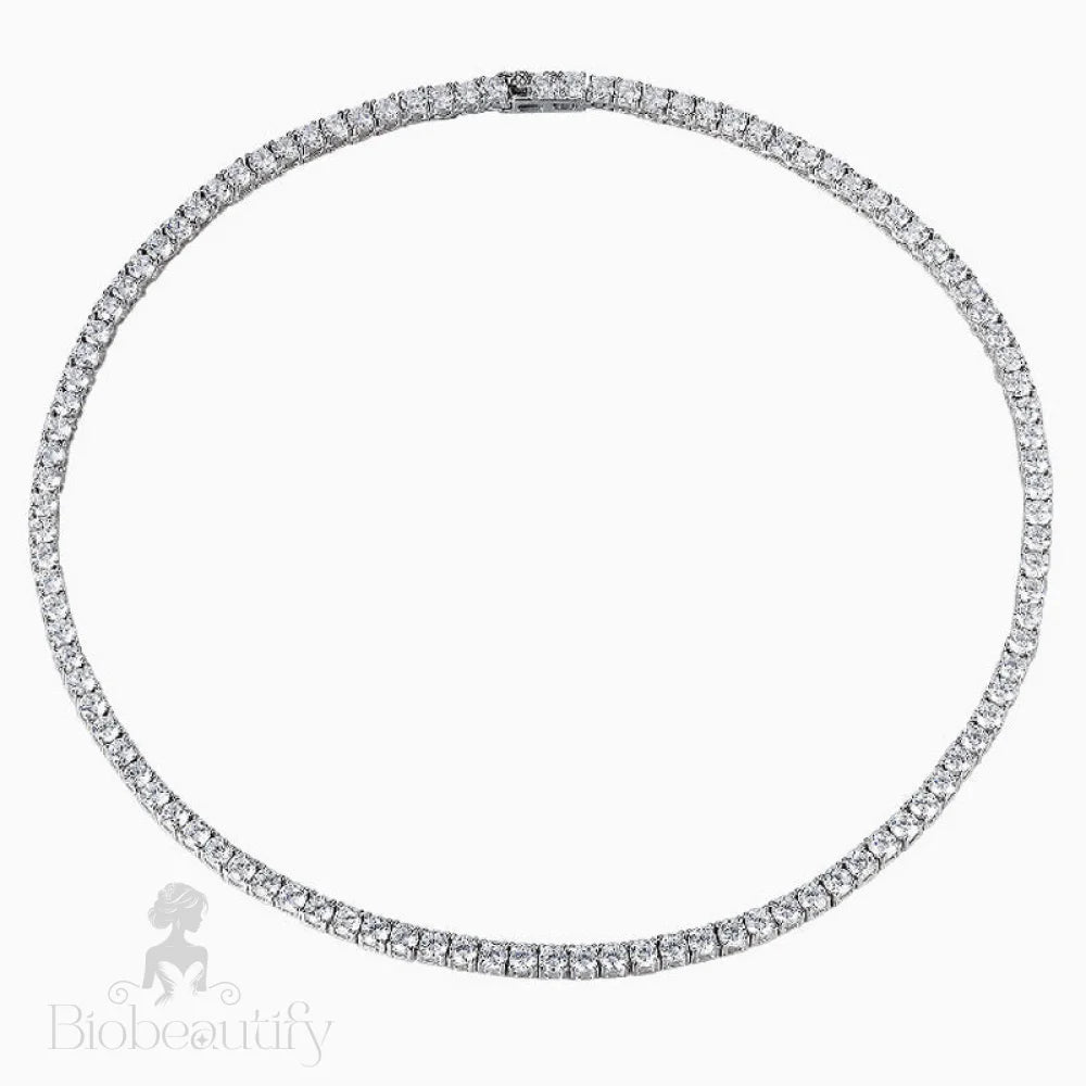 Rhodium Plated Sterling Silver 5Mm Cz Tennis Necklace / 15’’