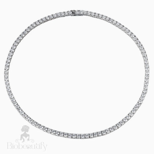 Rhodium Plated Sterling Silver 5Mm Cz Tennis Necklace / 15’’