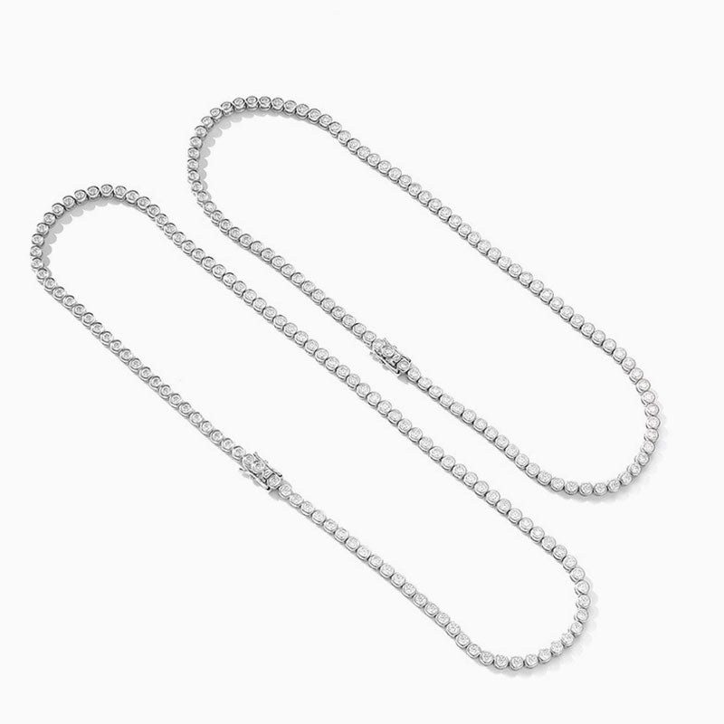Rhodium Plated Sterling Silver 2Mm Moissanite Tennis Necklace / 15’’