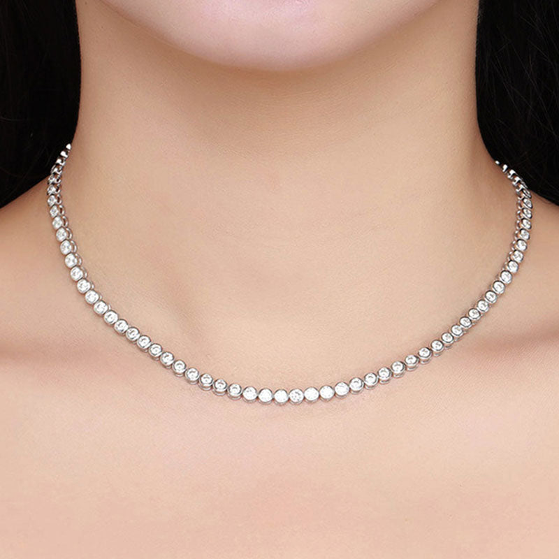 Rhodium Plated Sterling Silver 2Mm Moissanite Tennis Necklace / 18’’