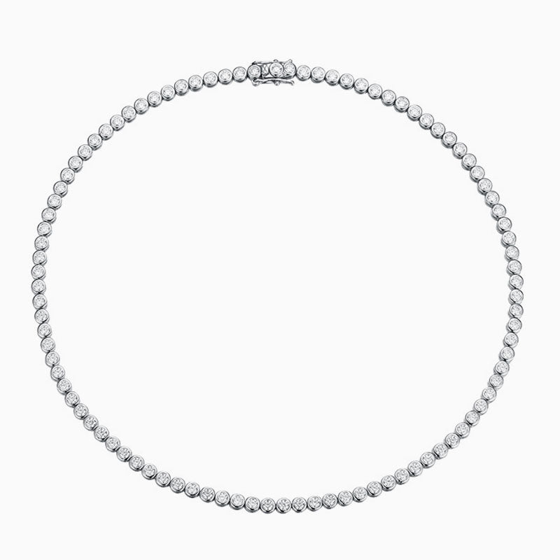 Rhodium Plated Sterling Silver 2Mm Moissanite Tennis Necklace / 16’’