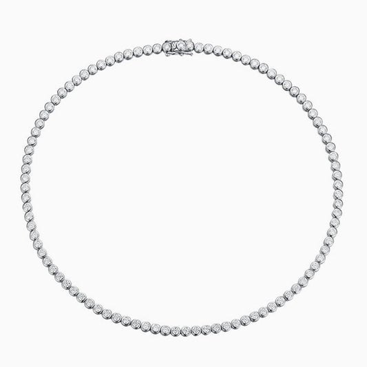 Rhodium Plated Sterling Silver 3Mm Moissanite Tennis Necklace / 15’’